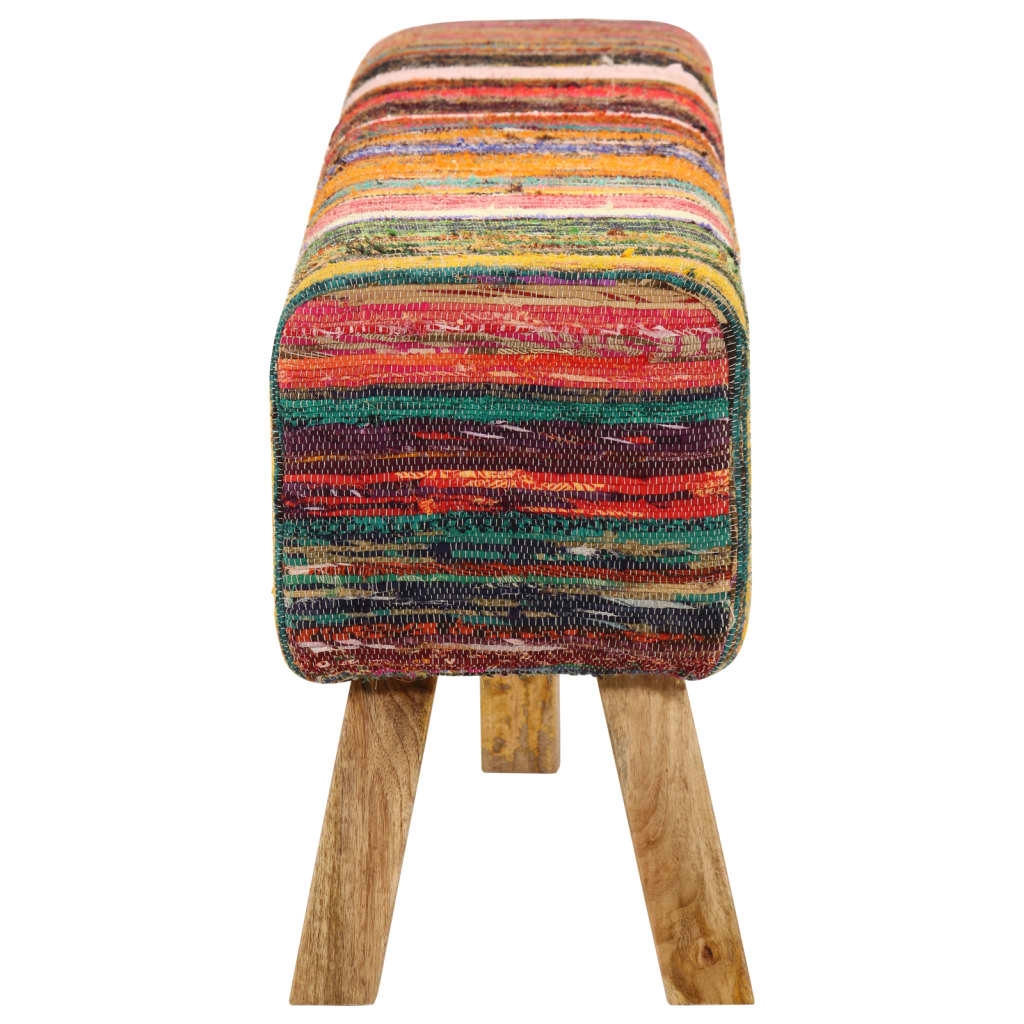 vidaXL Bancă, multicolor, 160 cm, țesătură chindi și lemn masiv mango