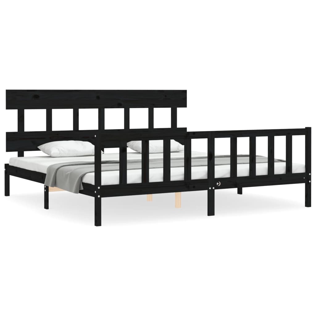 vidaXL Cadru pat cu tăblie 200x200 cm, negru, lemn masiv