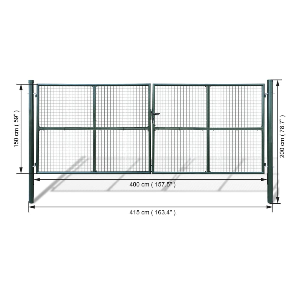 vidaXL Poartă gard de grădină, verde, 415x200 cm, oțel