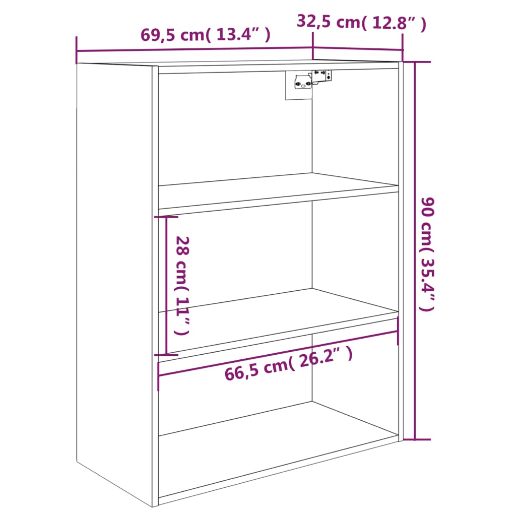 vidaXL Dulap de perete suspendat, alb, 69,5x32,5x90 cm