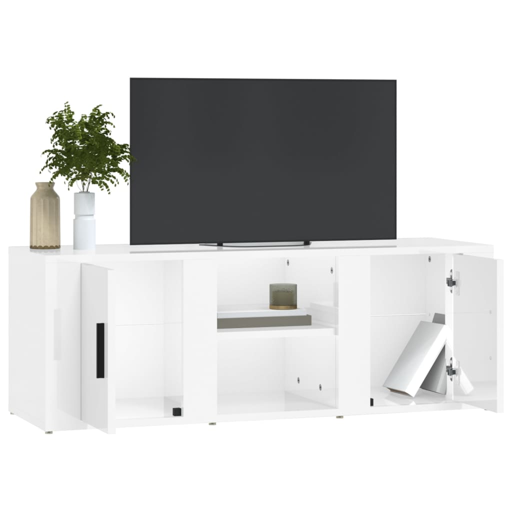 vidaXL Comodă TV, alb extralucios, 100x31,5x35 cm, lemn prelucrat