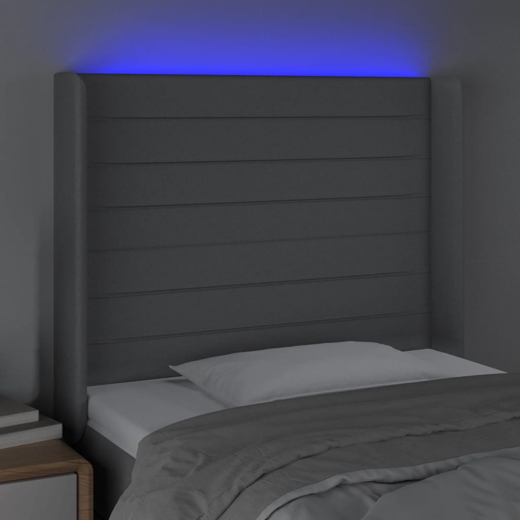 vidaXL Tăblie de pat cu LED, gri deschis, 83x16x118/128 cm, textil