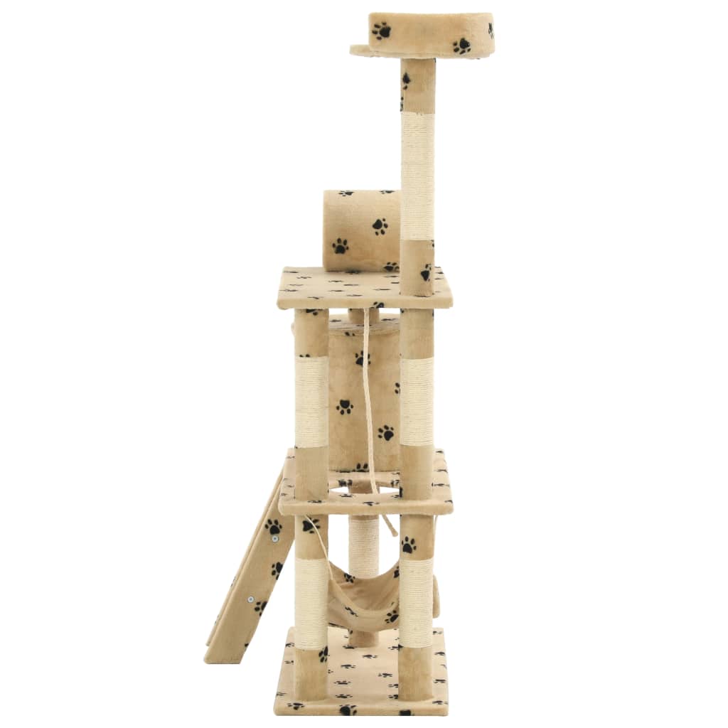 vidaXL Ansamblu pisici, stâlpi funie sisal,140 cm bej, imprimeu lăbuțe