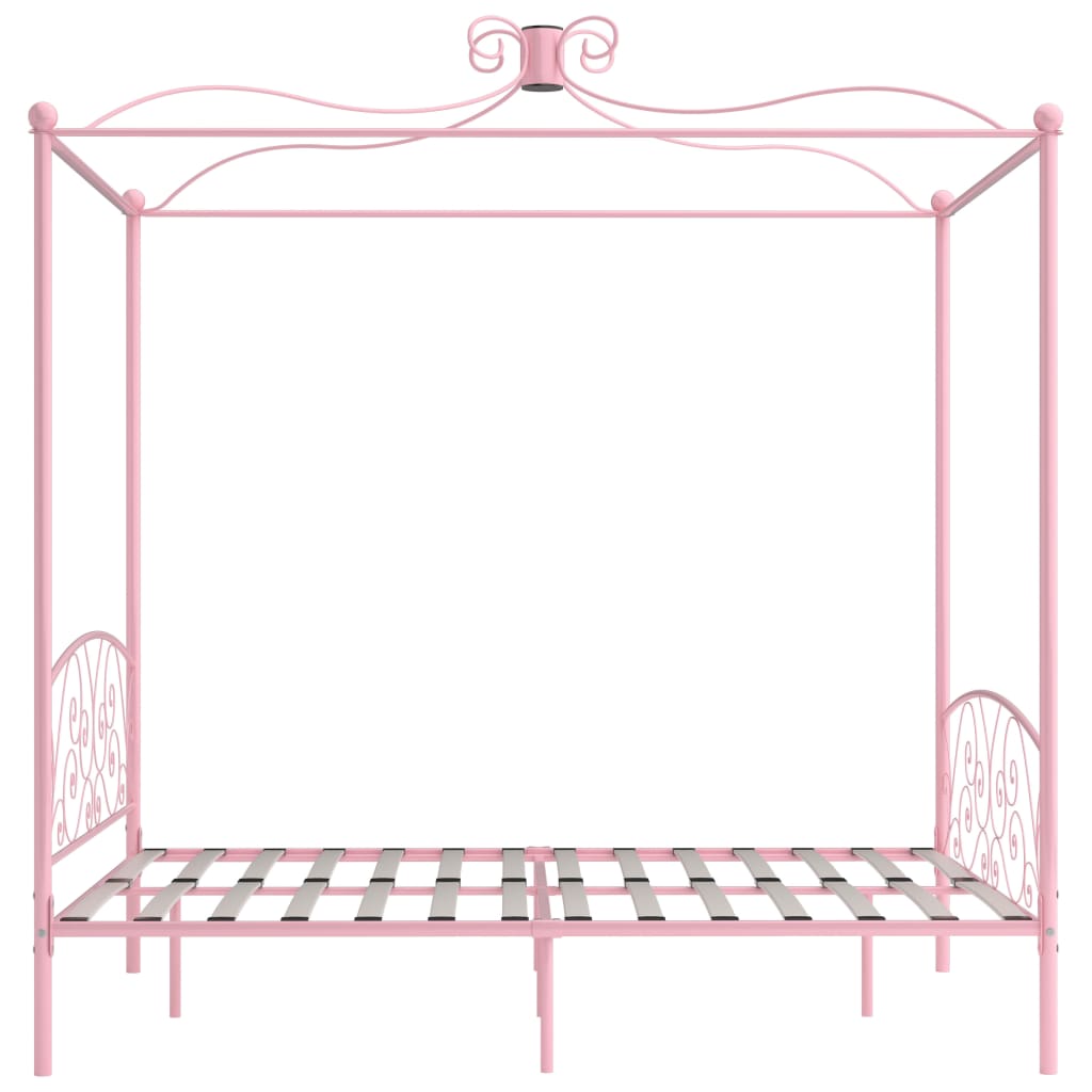 vidaXL Cadru de pat cu baldachin, roz, 160 x 200 cm, metal