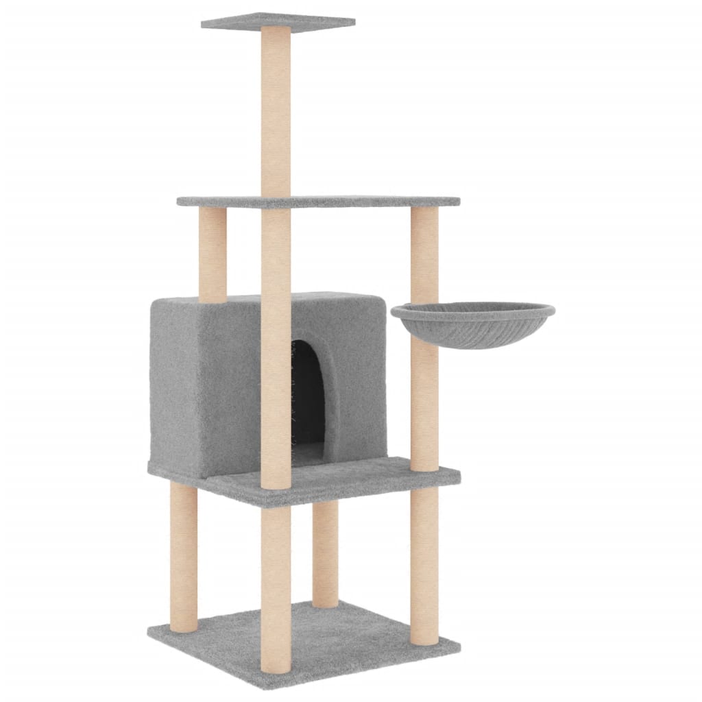 vidaXL Ansamblu de pisici, stâlpi din funie sisal, gri deschis, 132 cm