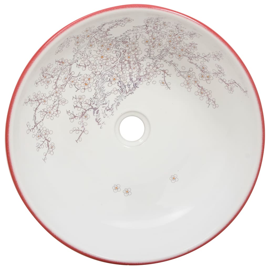 vidaXL Lavoar de blat, alb și roșu, rotund, Φ41x14 cm, ceramică