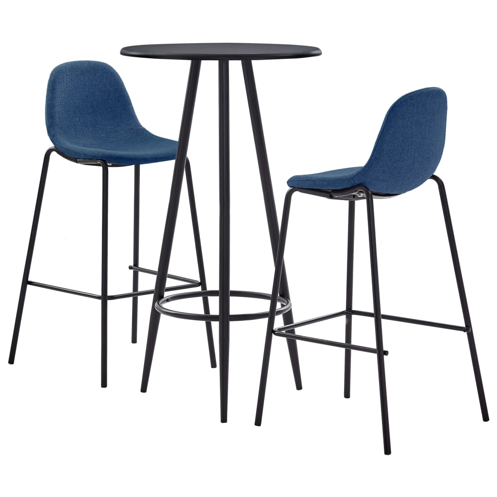 vidaXL Set mobilier de bar, 3 piese, albastru, material textil