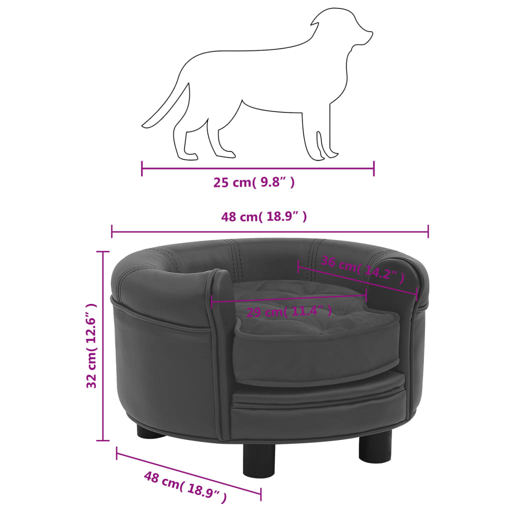 vidaXL Canapea pentru câini, gri închis, 48x48x32 cm, pluș/piele eco