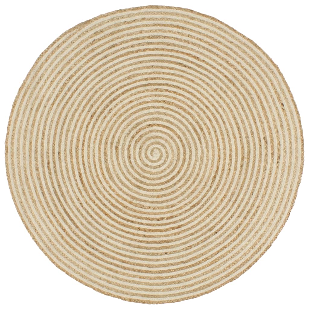 vidaXL Covor lucrat manual cu model spiralat, alb, 120 cm, iută