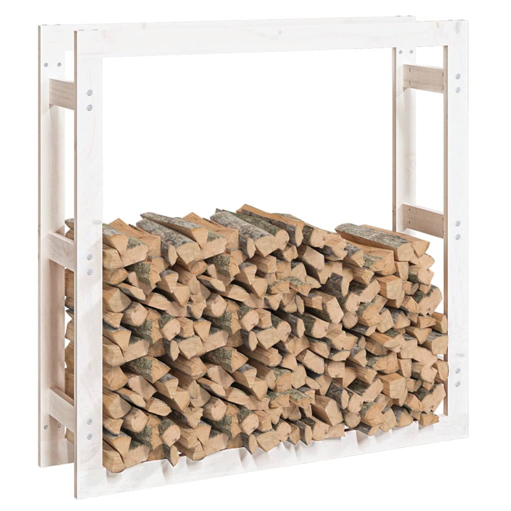 vidaXL Rastel pentru lemne de foc, alb, 100x25x100 cm, lemn masiv pin