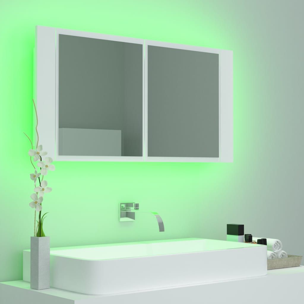 vidaXL Dulap de baie cu oglindă și LED, alb, 90x12x45 cm acril