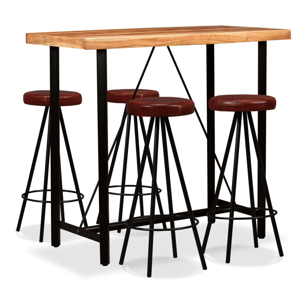 vidaXL Set mobilier bar, 5 piese, lemn masiv acacia și piele naturală