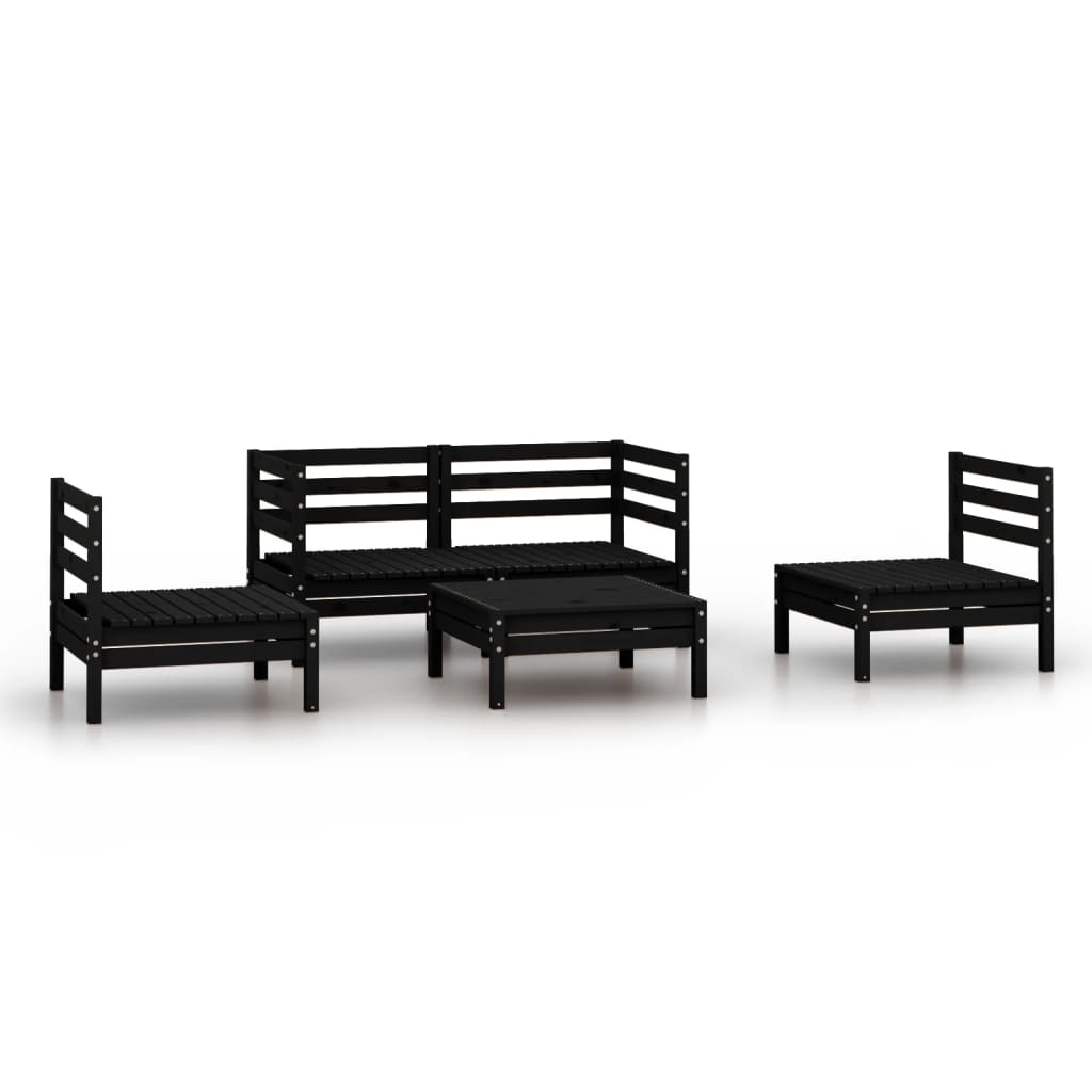 vidaXL Set mobilier de grădină, 5 piese, negru, lemn masiv de pin