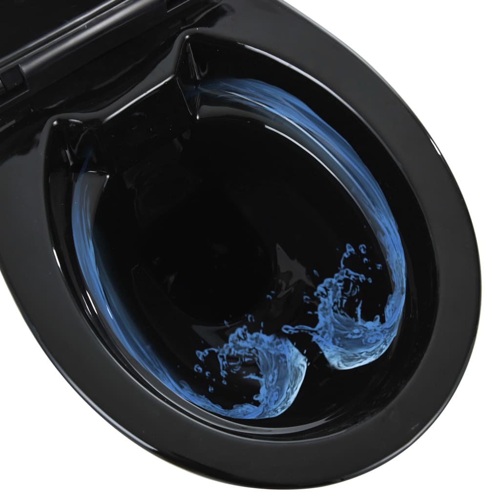 vidaXL Vas WC fără ramă închidere silențioasă, + 7 cm, negru, ceramică