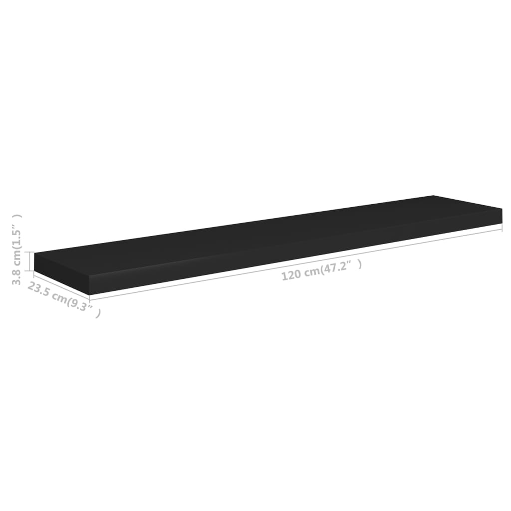 vidaXL Rafturi de perete suspendate 2 buc., negru 120x23,5x3,8 cm, MDF