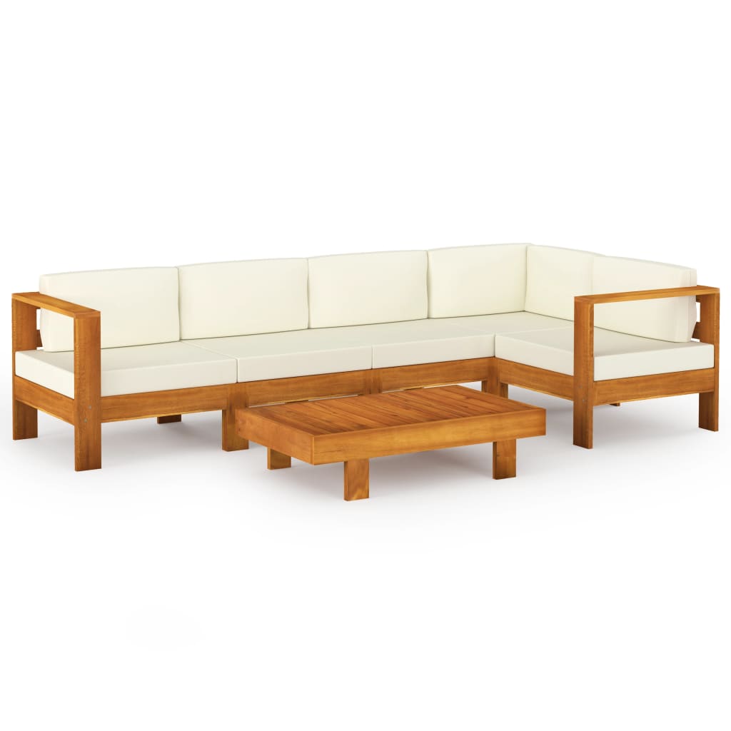 vidaXL Set mobilier grădină perne alb/crem, 6 piese, lemn masiv acacia