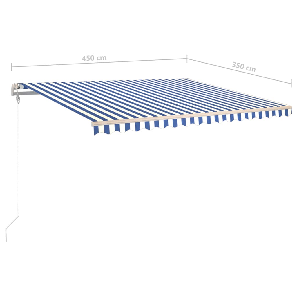 vidaXL Copertină retractabilă manual, stâlpi, albastru/alb, 4,5x3,5 m