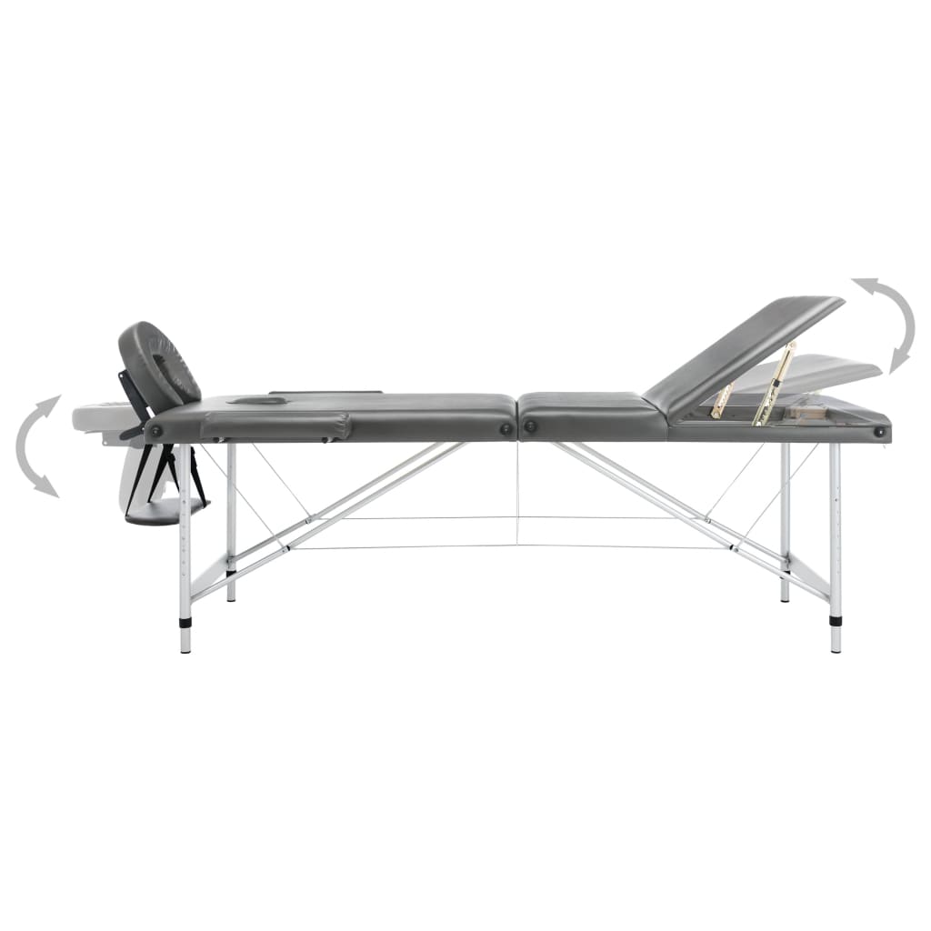 vidaXL Masă de masaj cu 3 zone, cadru aluminiu, antracit, 186 x 68 cm