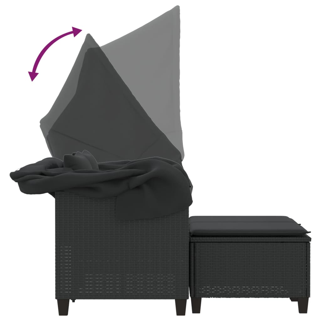 vidaXL Canapea de grădină cu baldachin și scaune, negru, poliratan
