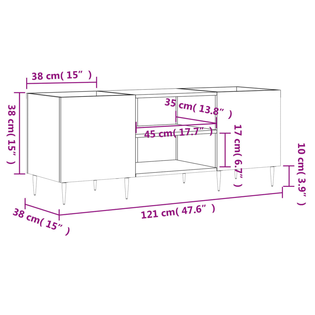 vidaXL Dulap pentru discuri gri beton, 121x38x48 cm, lemn prelucrat