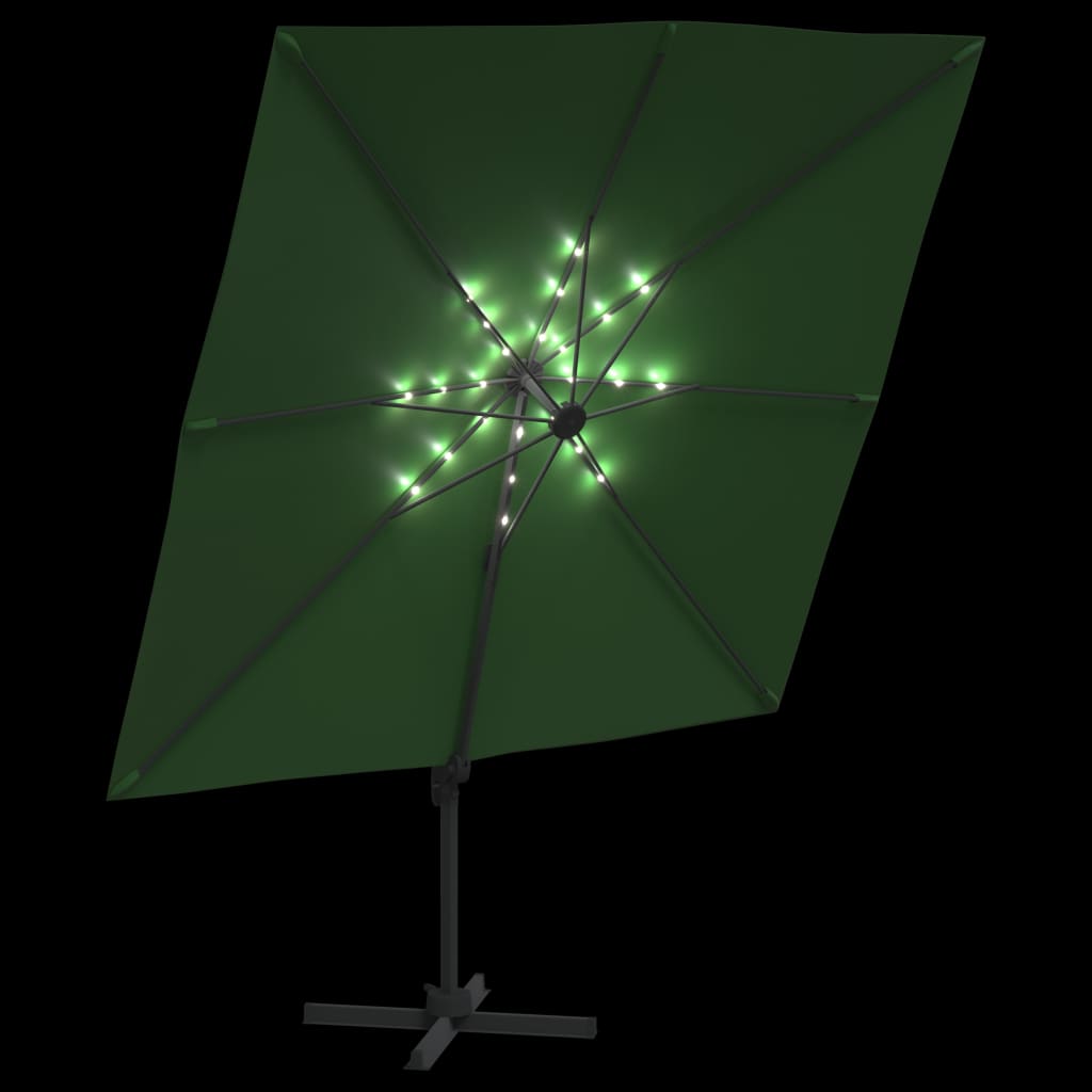 vidaXL Umbrelă dublă în consolă cu LED, verde, 400x300 cm