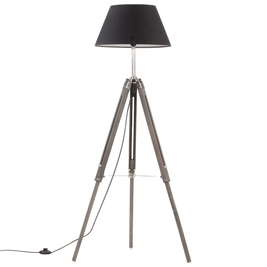vidaXL Lampă de podea cu trepied, gri/negru, 141 cm, lemn masiv tec