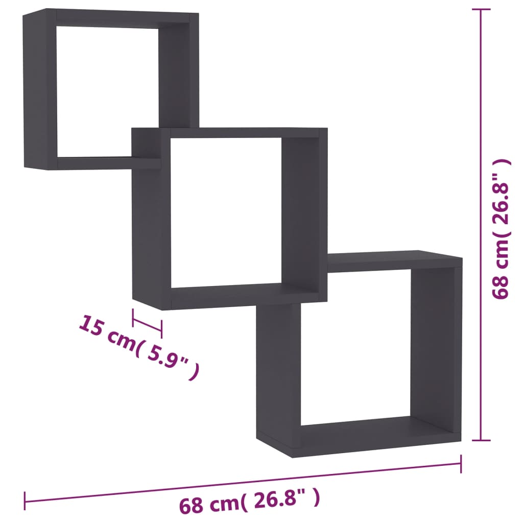 vidaXL Rafturi de perete, cub, gri, 68x15x68 cm, PAL