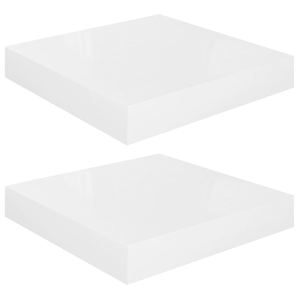 vidaXL Rafturi de perete, 2 buc., alb extralucios, 23x23,5x3,8 cm, MDF