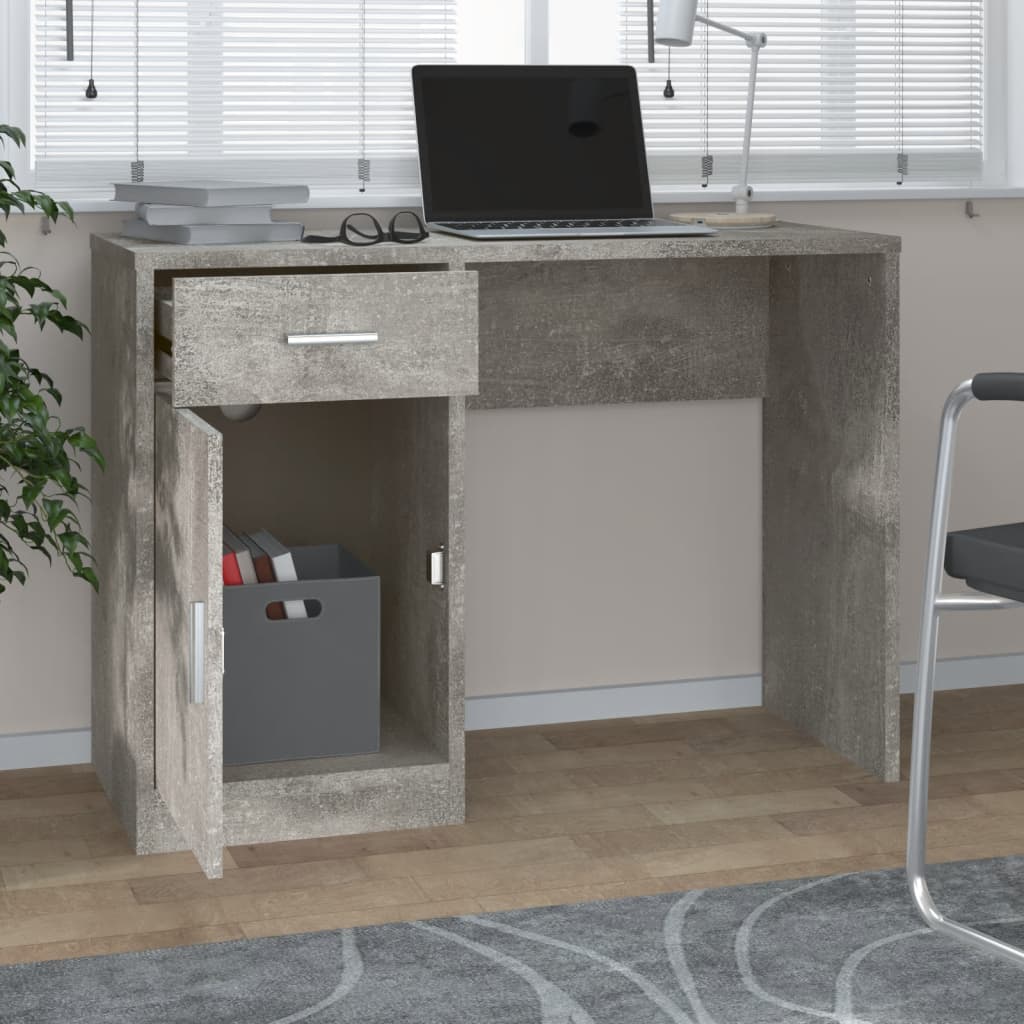 vidaXL Birou cu sertar și dulap, gri beton 100x40x73 cm lemn prelucrat