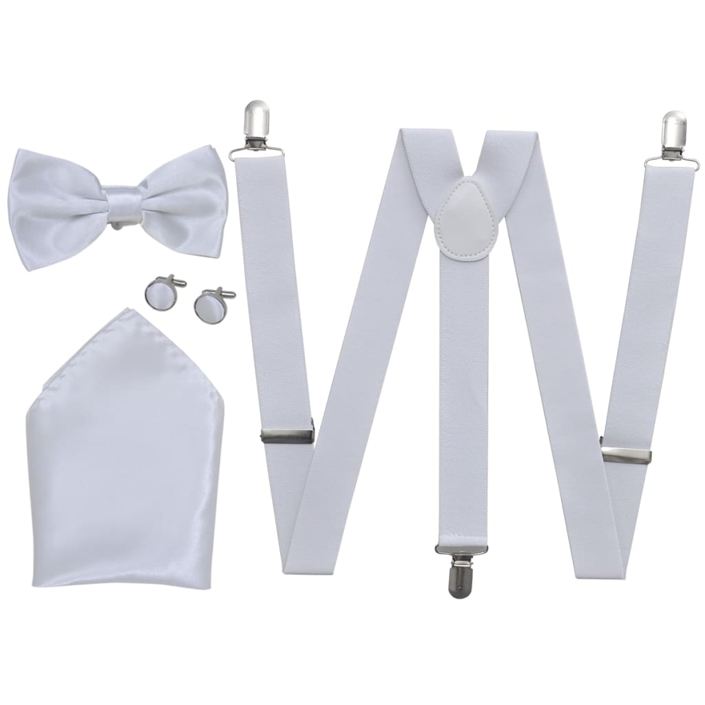 Set accesorii costum seară/ frac bărbați bretele & papion, alb