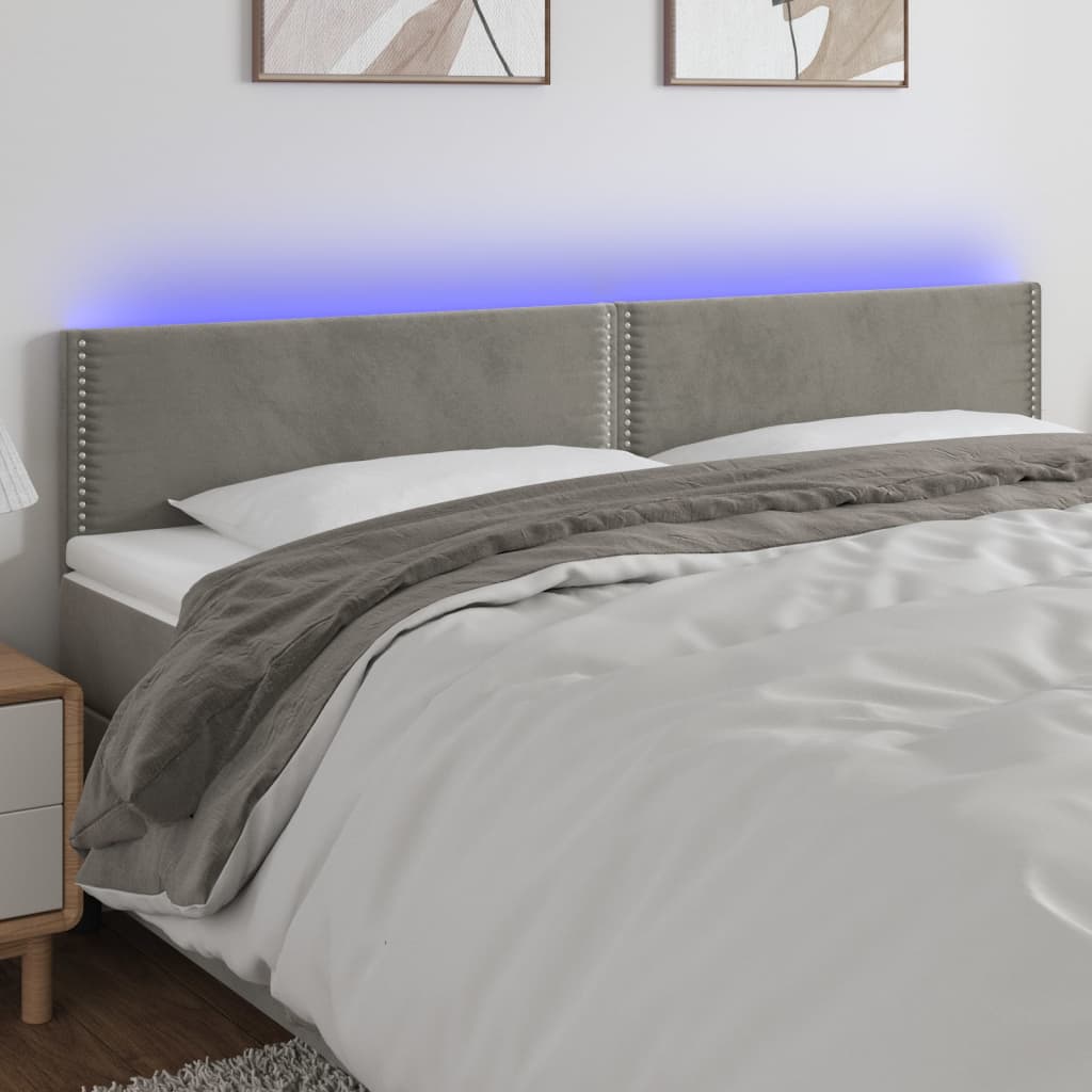 vidaXL Tăblie de pat cu LED, gri deschis, 180x5x78/88 cm, catifea