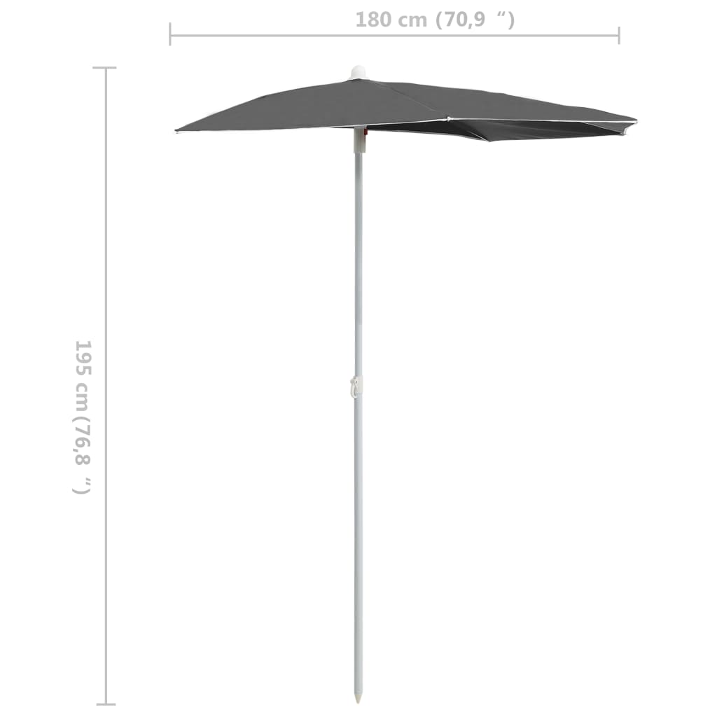 vidaXL Umbrelă de grădină cu stâlp, antracit, 180x90 cm, semirotundă