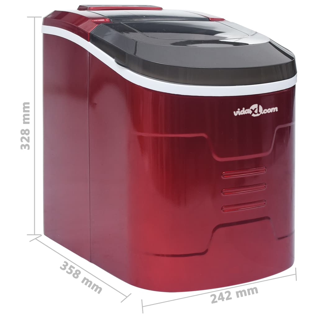 vidaXL Aparat de făcut cuburi de gheață, roșu, 2,4 L, 15 kg/24 h