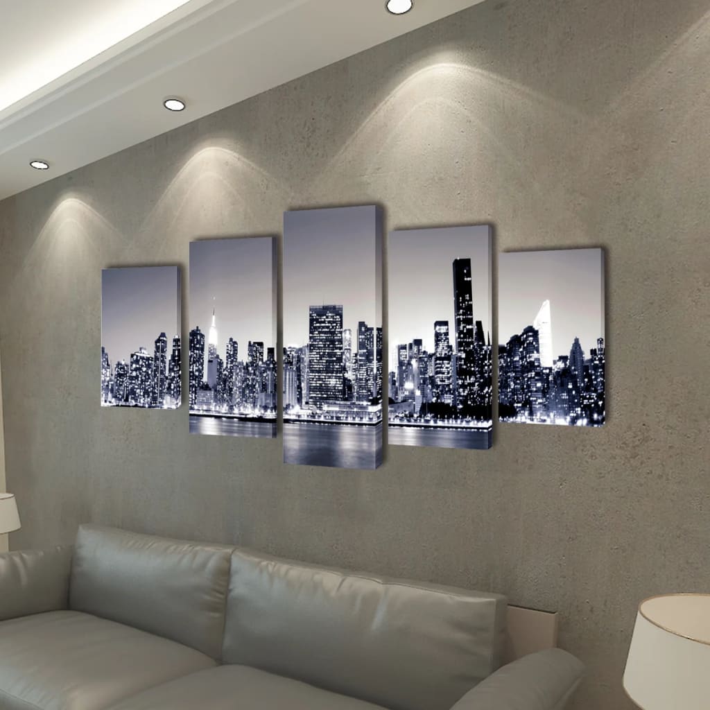 Set de tablouri pânză, monocrom, imprimeu New York Skyline, 200x100 cm