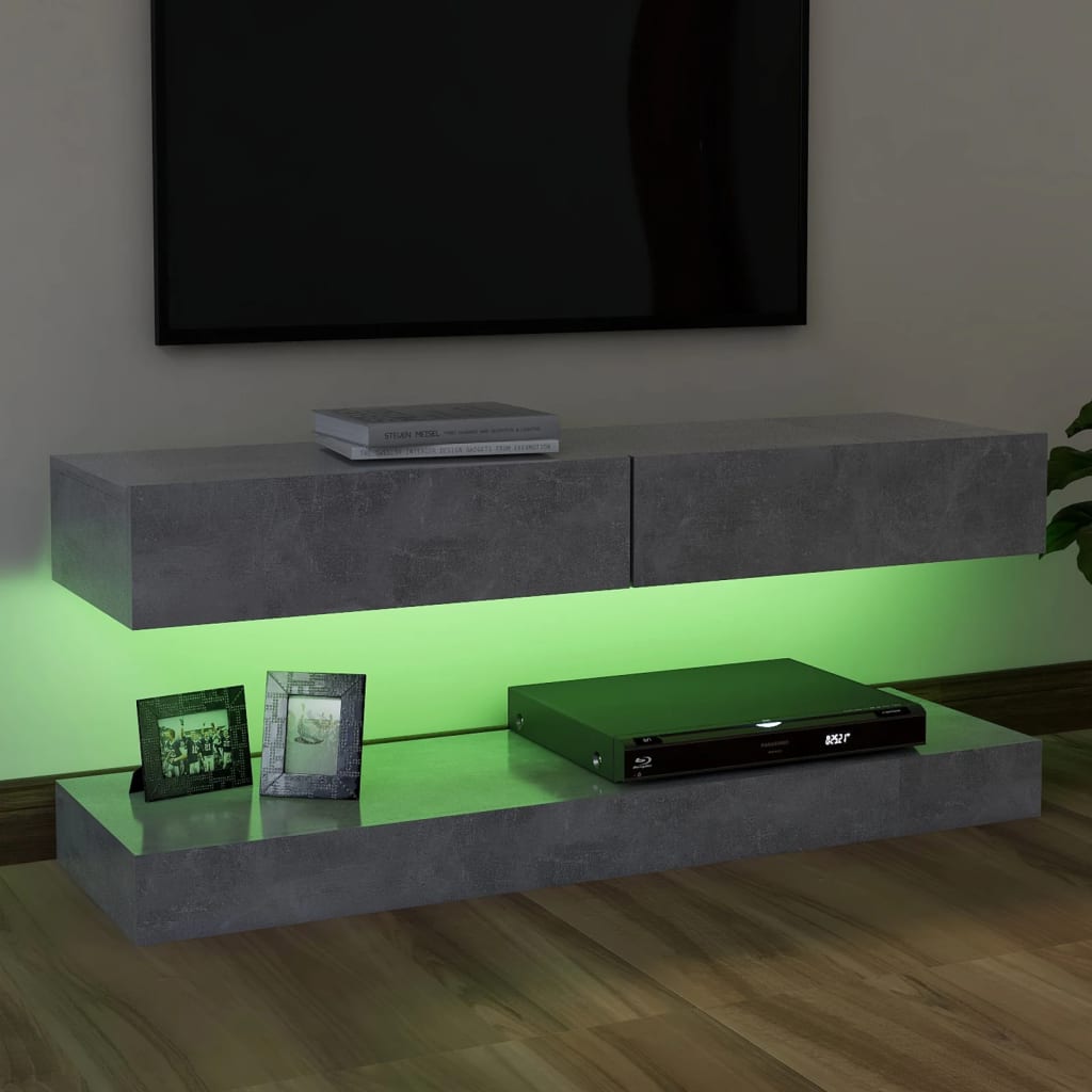 vidaXL Comodă TV cu lumini LED, gri beton, 120x35 cm