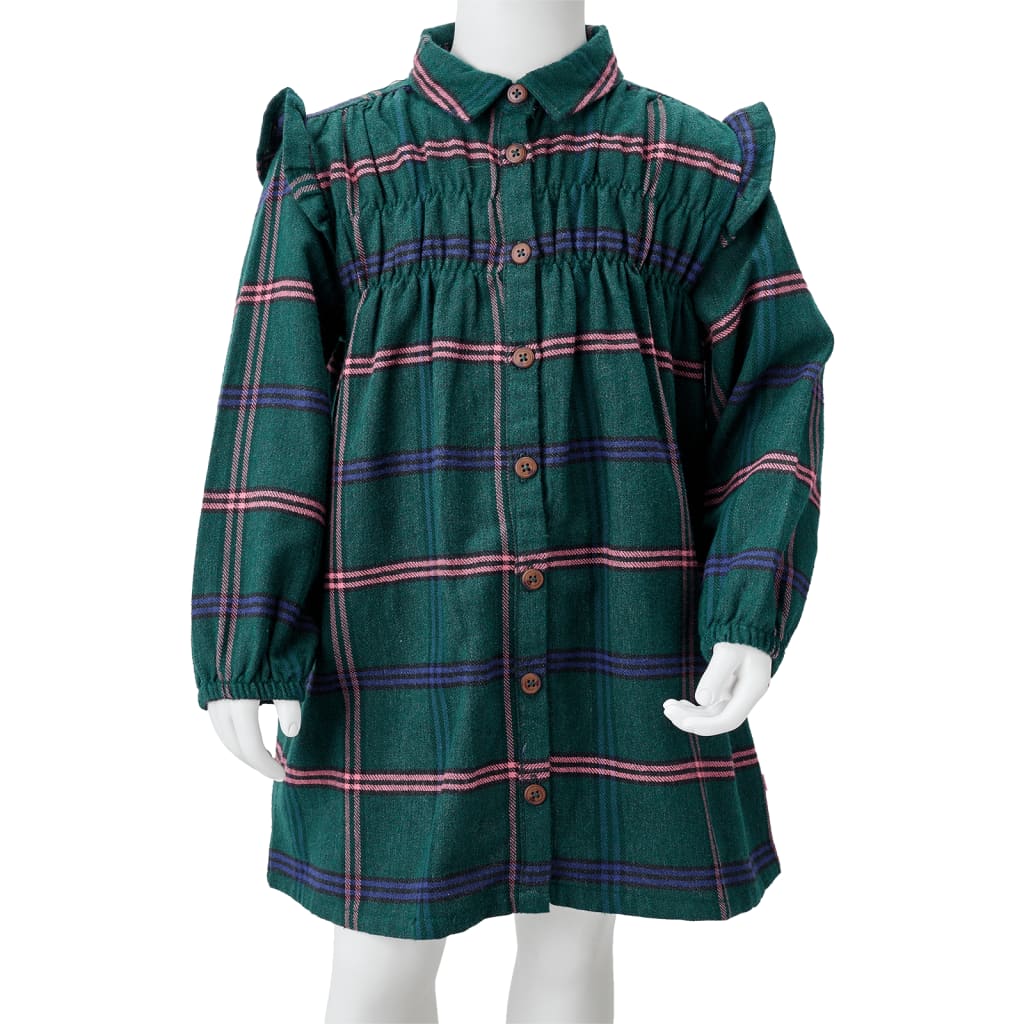 Rochie pentru copii cu mâneci lungi și volane, verde închis, 92