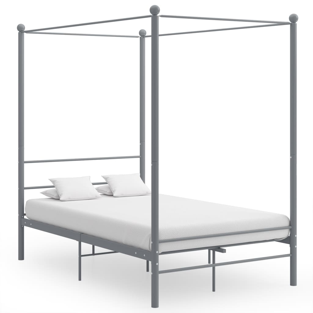 vidaXL Cadru de pat cu baldachin, gri, 140x200 cm, metal