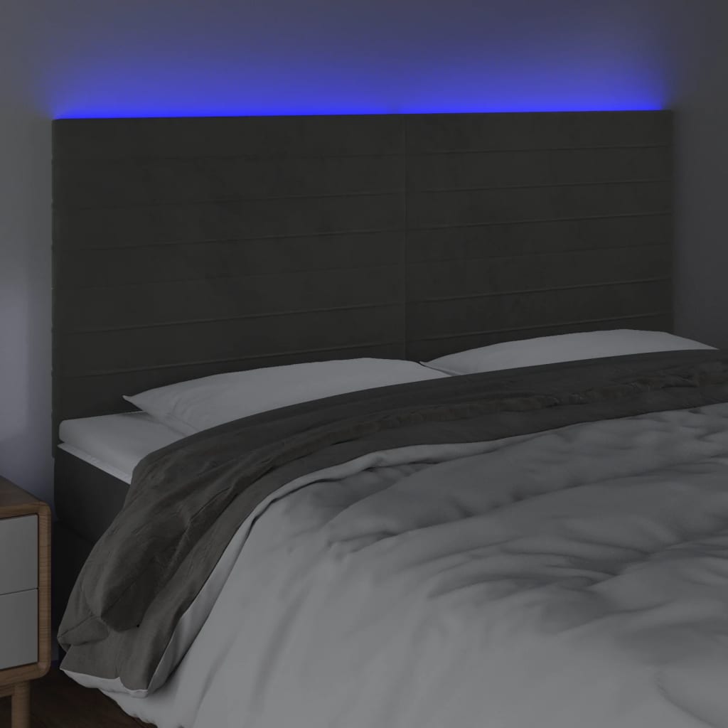vidaXL Tăblie de pat cu LED, gri închis, 180x5x118/128 cm, catifea