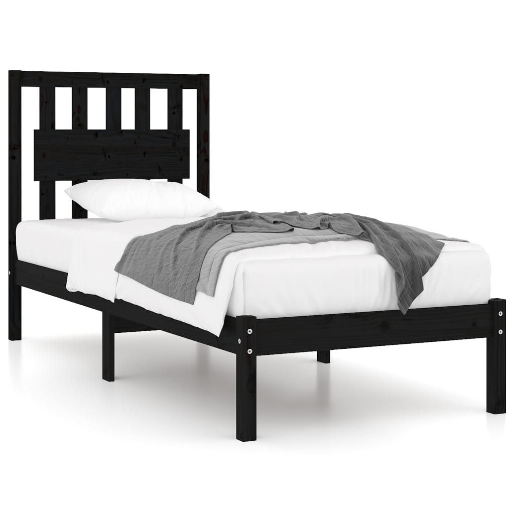 vidaXL Cadru de pat, 100x200 cm, negru, lemn masiv de pin