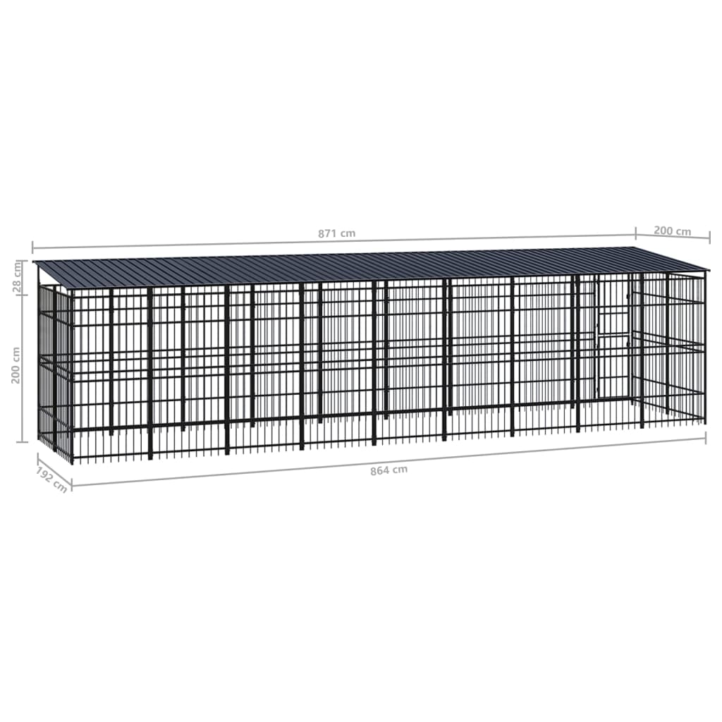 vidaXL Padoc pentru câini de exterior cu acoperiș, 16,59 m², oțel
