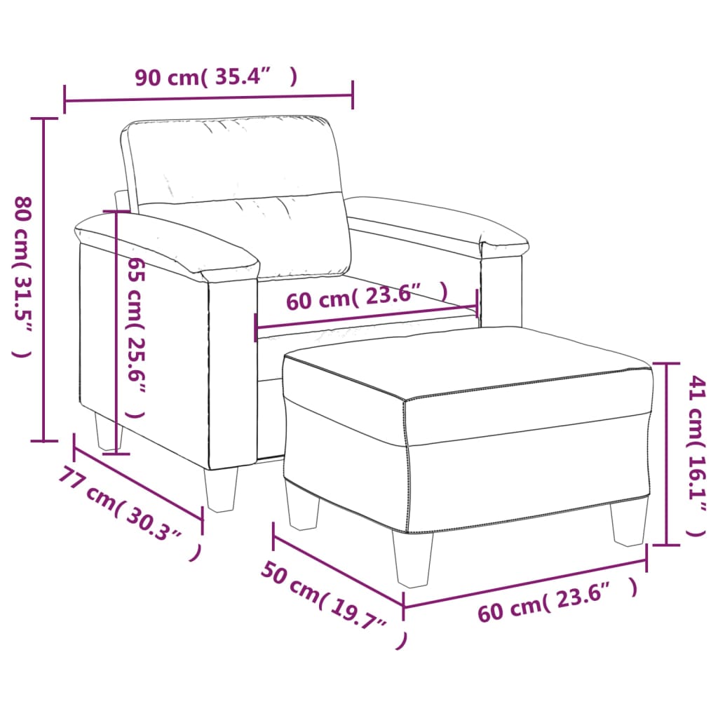 vidaXL Fotoliu canapea cu taburet, gri închis, 60 cm, microfibră