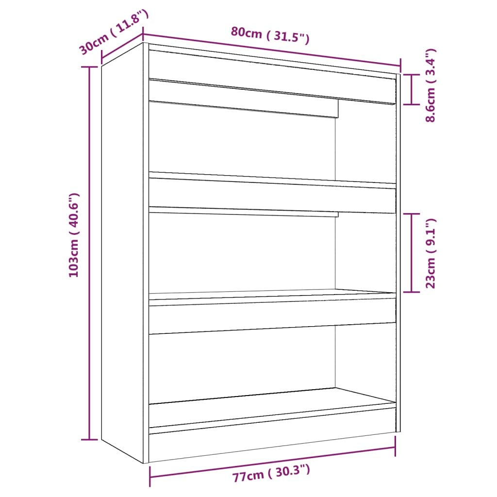 vidaXL Bibliotecă/Separator cameră, alb, 80x30x103 cm, lemn compozit