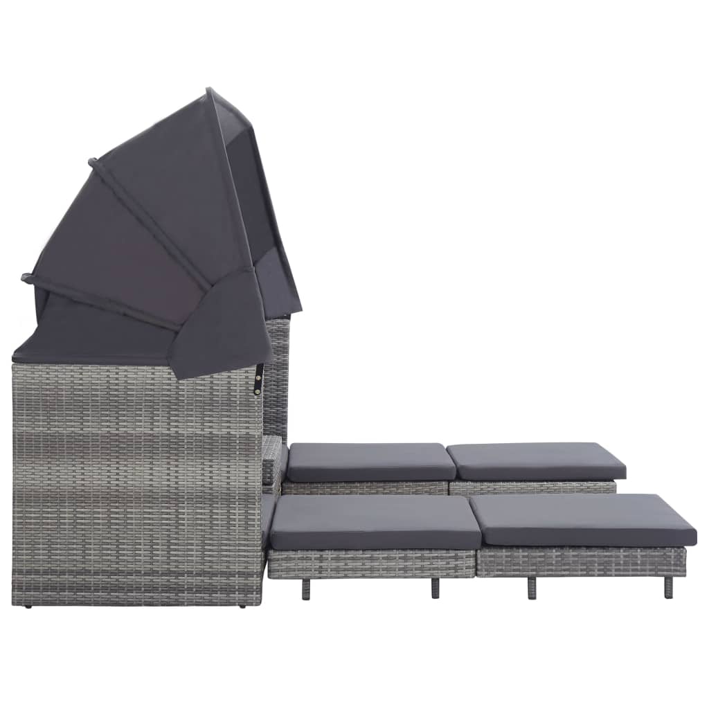 vidaXL Canapea extensibilă cu 3 locuri cu acoperiș, gri, poliratan