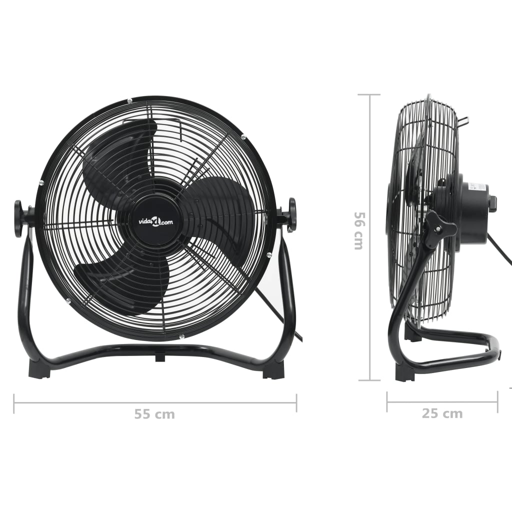 vidaXL Ventilator de podea, 3 viteze, 55 cm, 100 W, negru