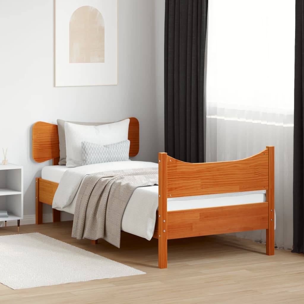 vidaXL Cadru de pat cu tăblie, maro ceruit, 75x190 cm, lemn masiv pin