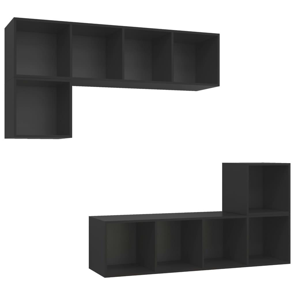 vidaXL Set de dulapuri TV, 4 piese, negru, PAL