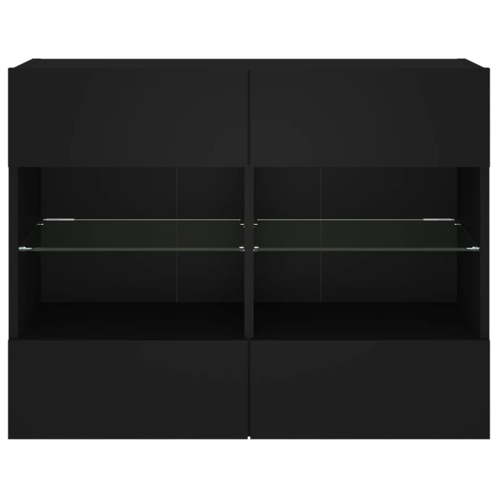 vidaXL Comodă TV de perete cu lumini LED, negru, 78,5x30x60,5 cm