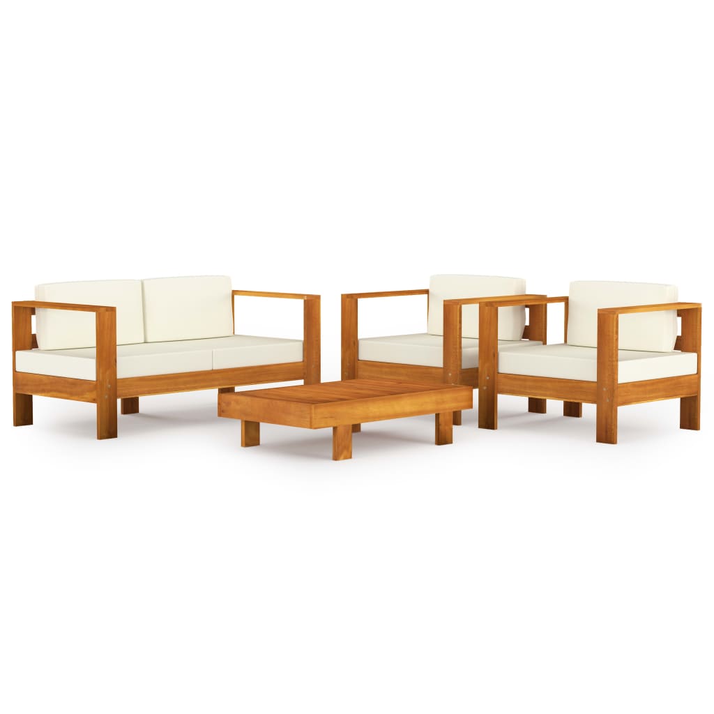 vidaXL Set mobilier grădină perne alb/crem, 4 piese, lemn masiv acacia