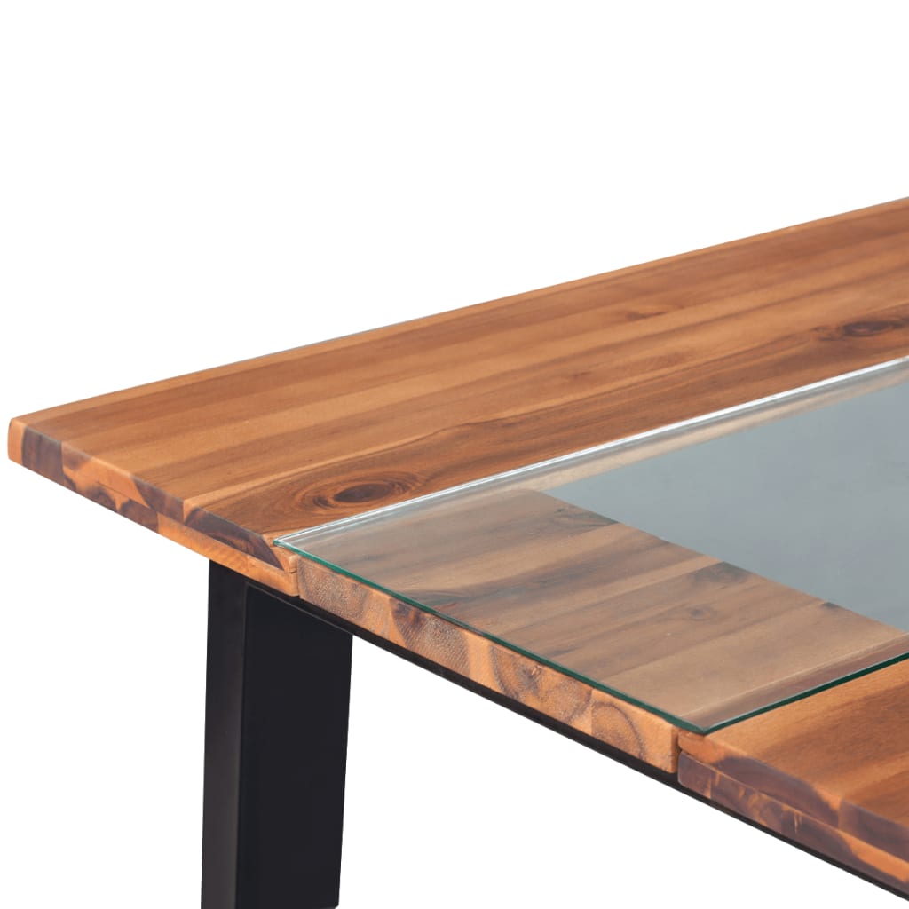 vidaXL Masă de bucătărie, lemn masiv acacia și sticlă 180 x 90 x 75 cm