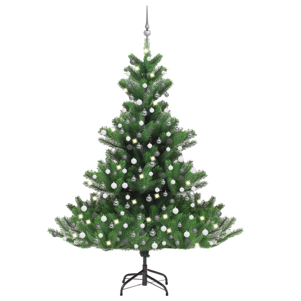 vidaXL Pom Crăciun artificial brad Nordmann LED&globuri verde, 210 cm